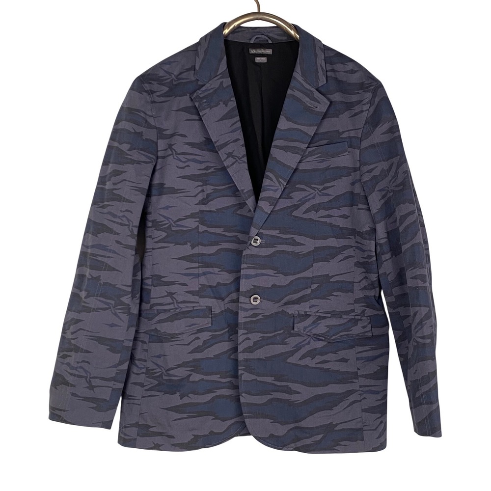 AX‎ Armani Exchange Mens Camo Print Blazer Jacket Blue Grey Size L